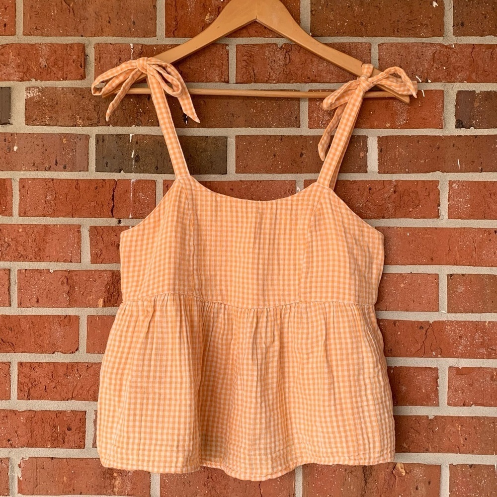 Old Navy Peach Gingham Tie-Shoulder Tank Top